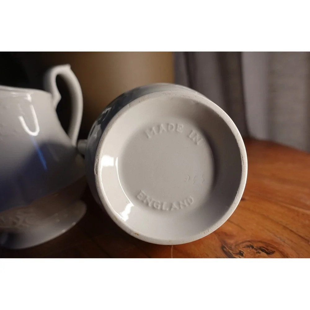 Vintage Creamer and Sugar Bowl Set Made in England‎ Embossed Porcelain